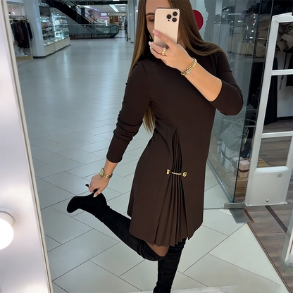 Tesa™ Elegante Jurk — Lange Mouwen & Plissé Panelen